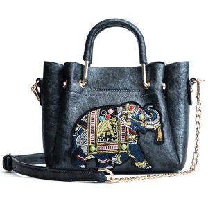 Ladies Fashion Line Embroidered Bag - Black