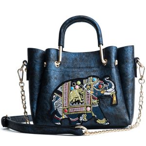Ladies Fashion Line Embroidered Bag - Blue