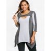 Plus Size Cut Out Two Tone T-shirt - Dark Heather Gray - Image 6