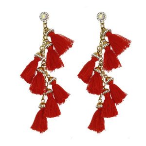 Ethnic Vintage Classic Style Irregular Colorful National Decoration Long Women Tassels Earrings - Red