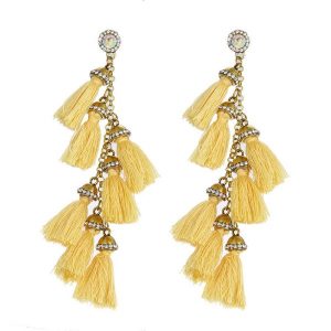 Ethnic Vintage Classic Style Irregular Colorful National Decoration Long Women Tassels Earrings - Yellow