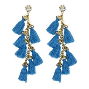 Ethnic Vintage Classic Style Irregular Colorful National Decoration Long Women Tassels Earrings - Blue
