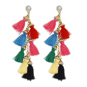 Ethnic Vintage Classic Style Irregular Colorful National Decoration Long Women Tassels Earrings - Colorful