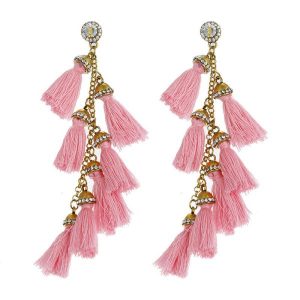 Ethnic Vintage Classic Style Irregular Colorful National Decoration Long Women Tassels Earrings - Pink