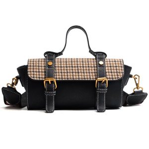 Small Bag Girl New Wave Vintage Boston Handbag Shoulder Strap - Black