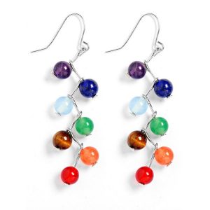 Multicolour Faux Gemstone Beads Drop Earrings - Green