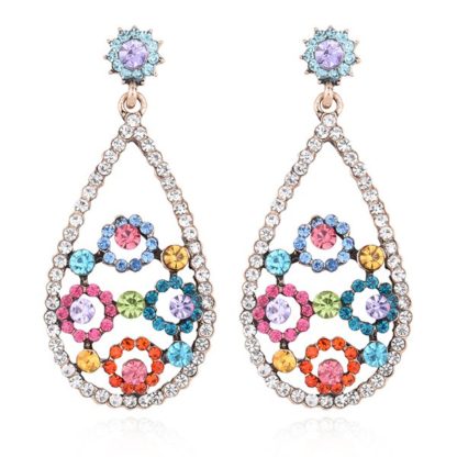 Rhinestone Teardrop Floral Earrings - Multicolor