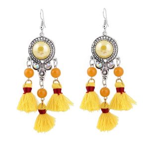 Bohemian Beads Tassel Chandelier Earrings - Yellow