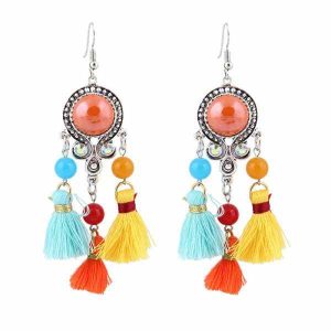 Bohemian Beads Tassel Chandelier Earrings - Multicolor