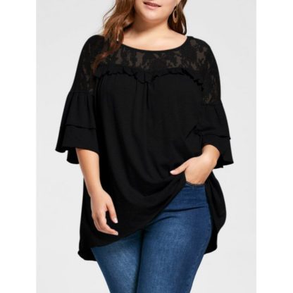 Plus Size Lace Yoke Frill Tunic Top