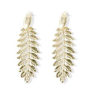 Leaf Shape Alloy Statement Stud Drop Earrings - Gold