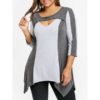 Plus Size Cut Out Two Tone T-shirt - Dark Heather Gray