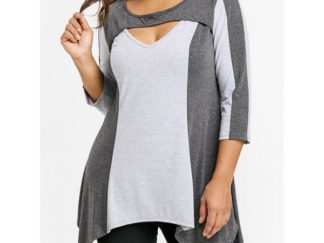 Plus Size Cut Out Two Tone T-shirt - Dark Heather Gray