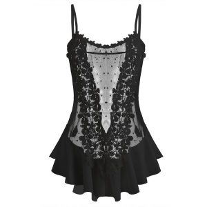 Flounce Plus Size Mesh Sheer Babydoll Set - Black