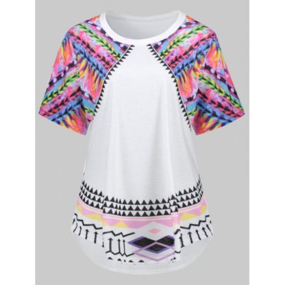 Colored Tribal Graphic Plus Size Tee - White