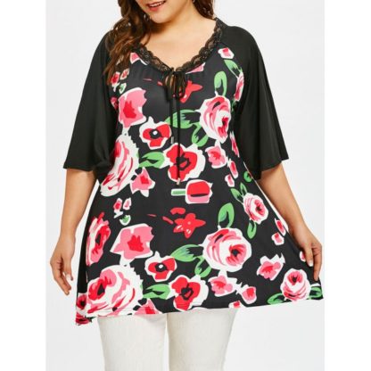 Plus Size Flower Print Raglan Sleeve T-shirt