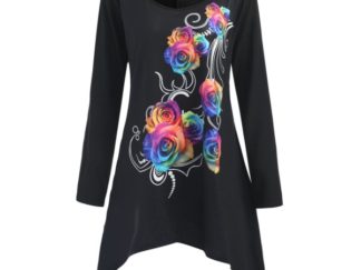 Plus Size 3D Rose Print Tunic T-shirt