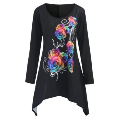 Plus Size 3D Rose Print Tunic T-shirt