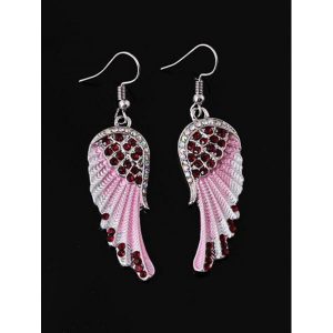 Sparkly Rhinestone Angel Wings Hook Drop Earrings - Pink