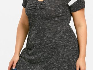 Raglan Sleeve Plus Size Tunic T-shirt - Gray