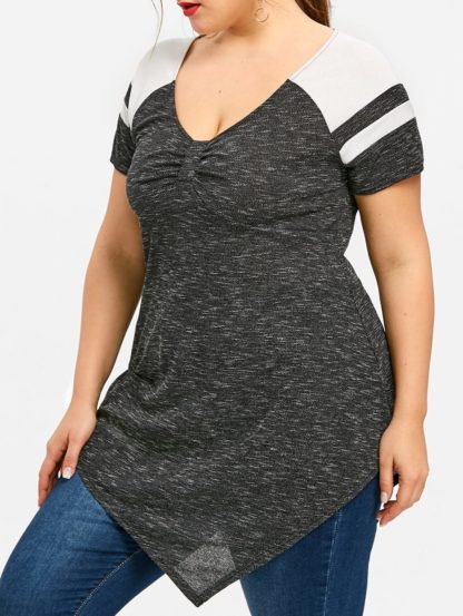 Raglan Sleeve Plus Size Tunic T-shirt - Gray
