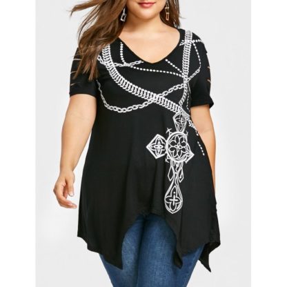 Plus Size Shredding Ripped T-shirt - Black