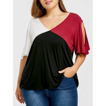Cold Shoulder Plus Size Color Block Tee