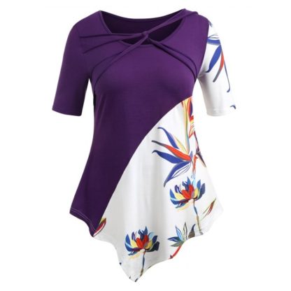Plus Size Short Sleeve Print T-shirt - Purple Haze