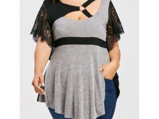 Plus Size Empire Waist Bell Sleeve Harness T-shirt - Light Gray