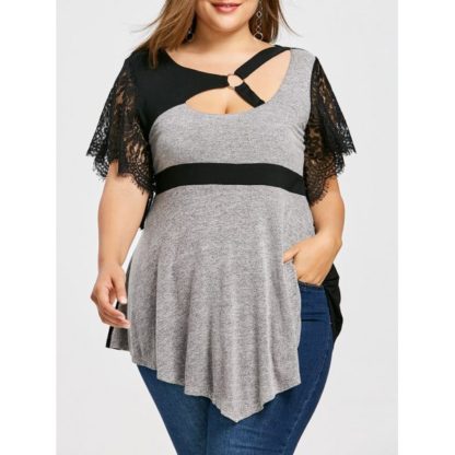 Plus Size Empire Waist Bell Sleeve Harness T-shirt - Light Gray