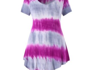 Plus Size Tie Dyed Asymmetrical T-shirt - Bright Neon Pink