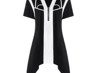 Plus Size Two Tone Zip Front T-shirt - Black White