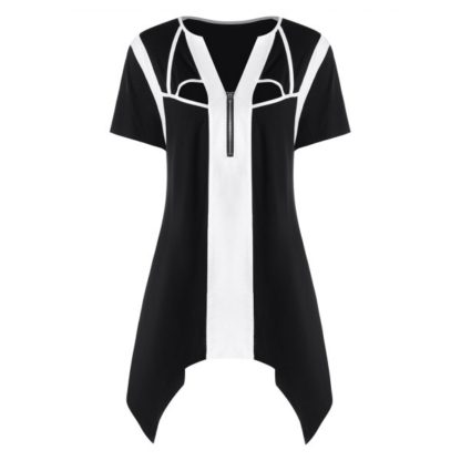 Plus Size Two Tone Crescent Hem T-shirt