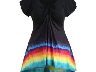 Plus Size Rainbow Ruched T-shirt - Black