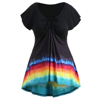 Plus Size Rainbow Ruched T-shirt - Black