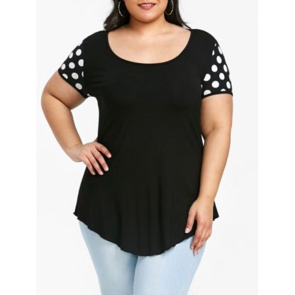 Plus Size Polka Dot Open Back T-shirt - Black