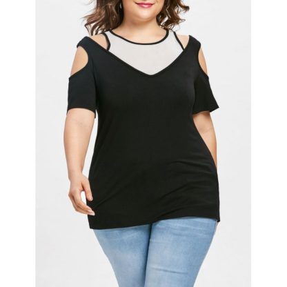 Mesh Insert Plus Size Cutout T-shirt - Black