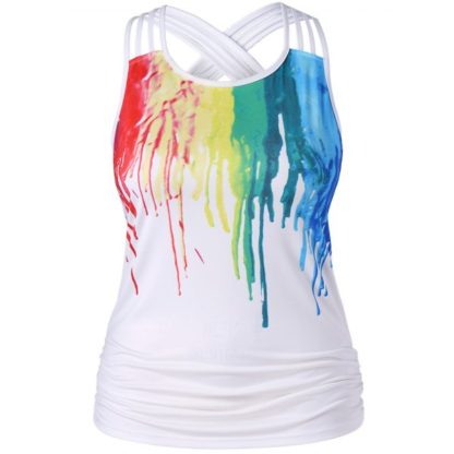 Plus Size Ruched Paint Drip Tank Top - White