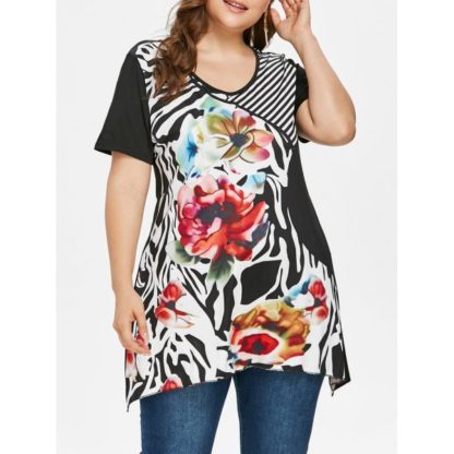 Flower Leopard Print Plus Size T-shirt - Colormix