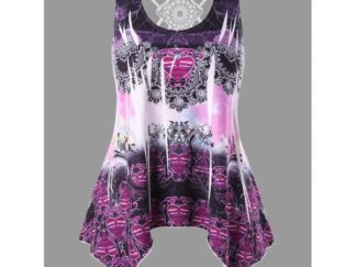 Plus Size Tribal Print Strappy Handkerchief Tank Top - Viola Purple
