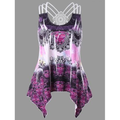 Plus Size Tribal Print Strappy Handkerchief Tank Top - Viola Purple
