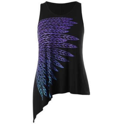Plus Size Wing Pattern Asymmetric Tank Top