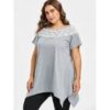 Crochet Lace Trim Plus Size Tunic T-shirt - Light Gray - Image 3