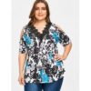 Lace Collar Plus Size Floral Print T-shirt - Image 6