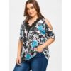 Lace Collar Plus Size Floral Print T-shirt - Image 4