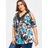 Lace Collar Plus Size Floral Print T-shirt - Image 5