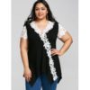 Plus Size Contrast Floral Lace Trim Tunic T-shirt - Black - Image 4
