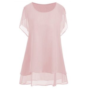 Plus Size Beaded Chiffon Tunic Top - Pink