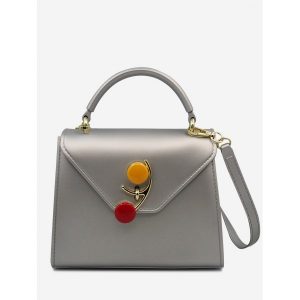 Flap Color Block Handbag - Silver
