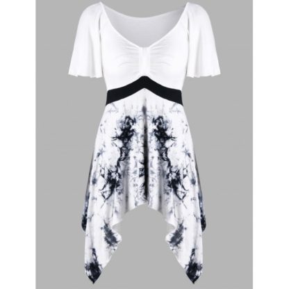 Plus Size Tie Dye Empire Waist T-shirt - White